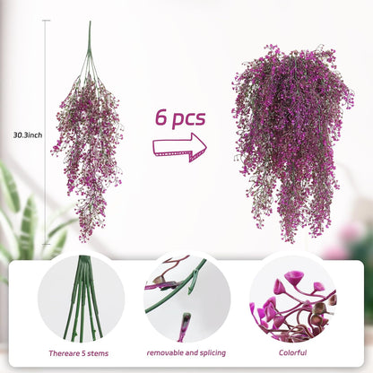 Artificial Hanging Plants,4 Pcs Fake Hanging Plants for Outdoors | Purple Faux Hanging Plants fo Outdoor Planters,Spring Fall Decor,Lifelike Natural Fake Plant to Brighten Up Your Home
