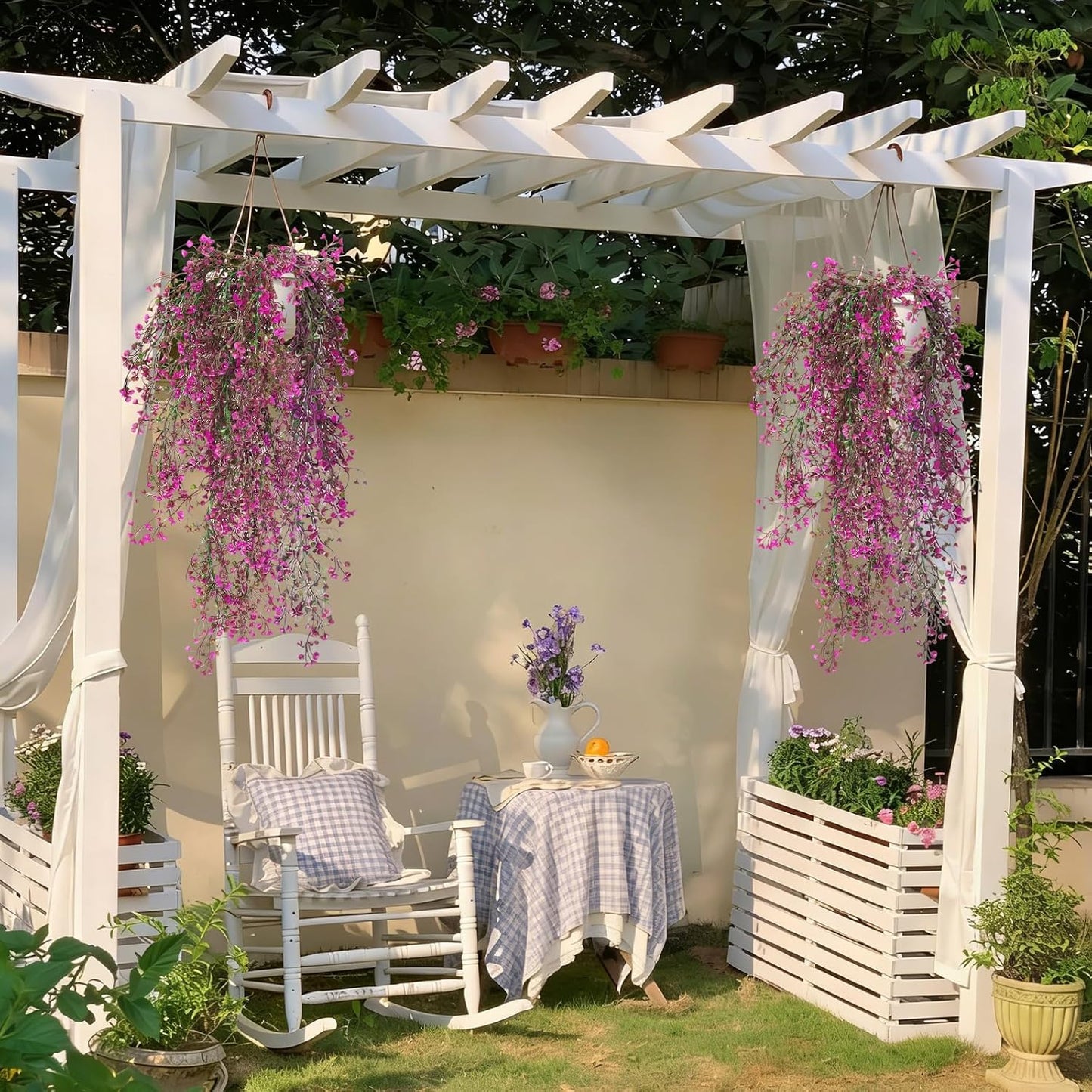 Artificial Hanging Plants,4 Pcs Fake Hanging Plants for Outdoors | Purple Faux Hanging Plants fo Outdoor Planters,Spring Fall Decor,Lifelike Natural Fake Plant to Brighten Up Your Home