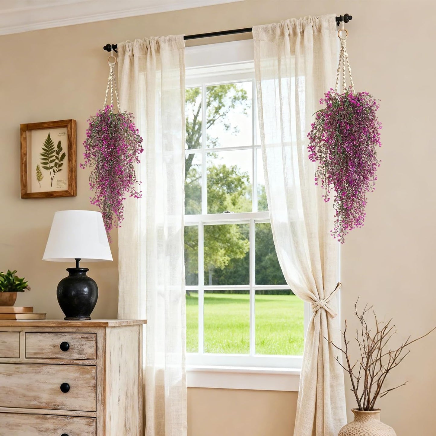 Artificial Hanging Plants,4 Pcs Fake Hanging Plants for Outdoors | Purple Faux Hanging Plants fo Outdoor Planters,Spring Fall Decor,Lifelike Natural Fake Plant to Brighten Up Your Home