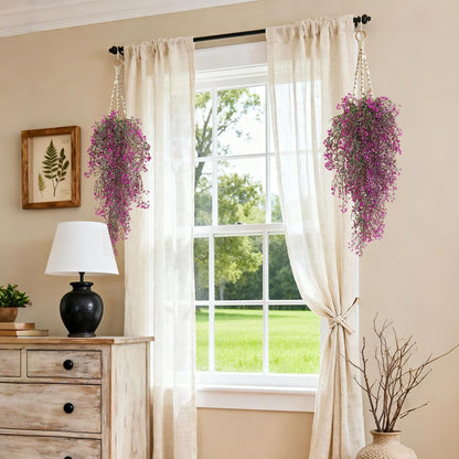 Artificial Hanging Plants,4 Pcs Fake Hanging Plants for Outdoors | Purple Faux Hanging Plants fo Outdoor Planters,Spring Fall Decor,Lifelike Natural Fake Plant to Brighten Up Your Home