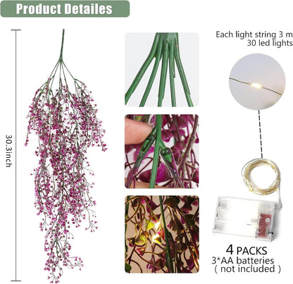 Artificial Hanging Plants,4 Pcs Fake Hanging Plants for Outdoors | Purple Faux Hanging Plants fo Outdoor Planters,Spring Fall Decor,Lifelike Natural Fake Plant to Brighten Up Your Home