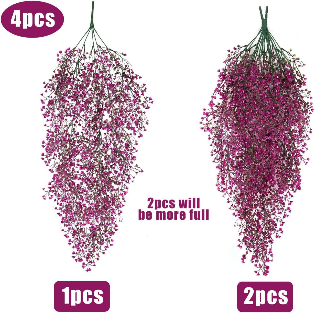 Artificial Hanging Plants,4 Pcs Fake Hanging Plants for Outdoors | Purple Faux Hanging Plants fo Outdoor Planters,Spring Fall Decor,Lifelike Natural Fake Plant to Brighten Up Your Home