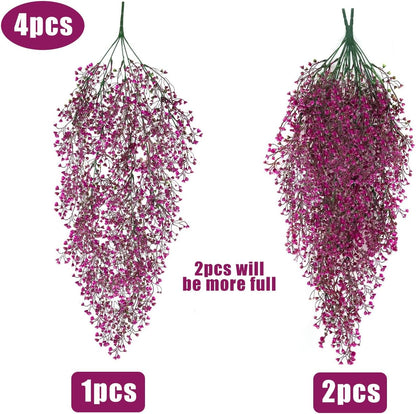 Artificial Hanging Plants,4 Pcs Fake Hanging Plants for Outdoors | Purple Faux Hanging Plants fo Outdoor Planters,Spring Fall Decor,Lifelike Natural Fake Plant to Brighten Up Your Home