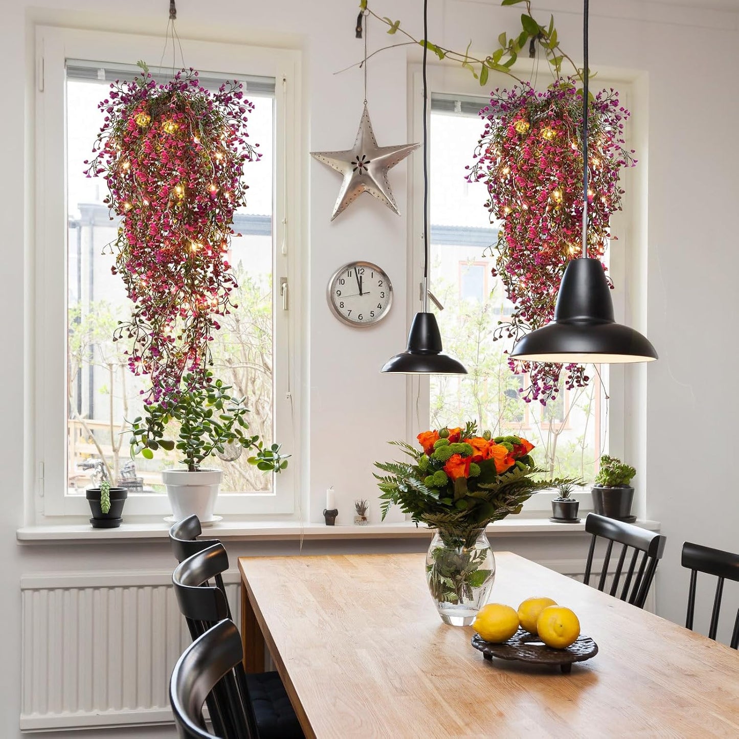 Artificial Hanging Plants,4 Pcs Fake Hanging Plants for Outdoors | Purple Faux Hanging Plants fo Outdoor Planters,Spring Fall Decor,Lifelike Natural Fake Plant to Brighten Up Your Home