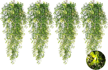 Artificial Hanging Plants,4 Pcs Fake Hanging Plants for Outdoors | Purple Faux Hanging Plants fo Outdoor Planters,Spring Fall Decor,Lifelike Natural Fake Plant to Brighten Up Your Home