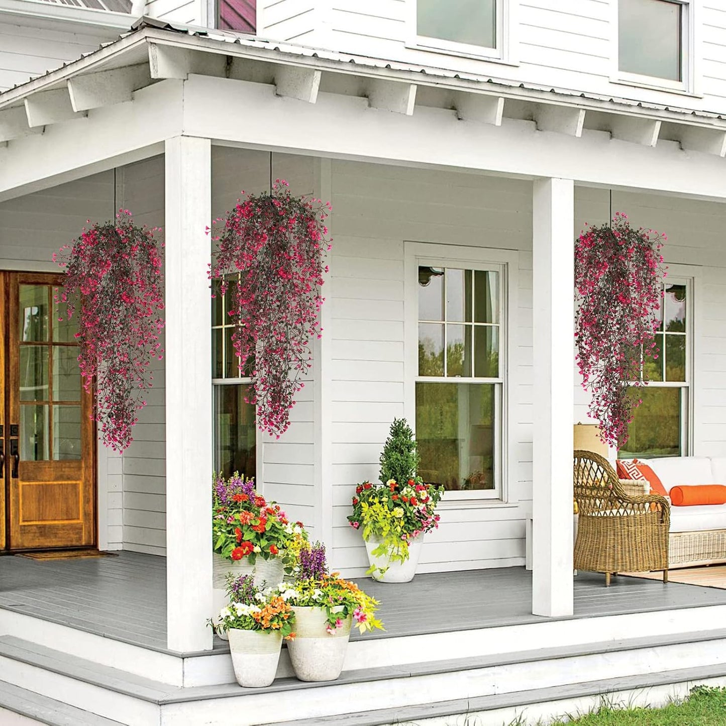 Artificial Hanging Plants,4 Pcs Fake Hanging Plants for Outdoors | Purple Faux Hanging Plants fo Outdoor Planters,Spring Fall Decor,Lifelike Natural Fake Plant to Brighten Up Your Home