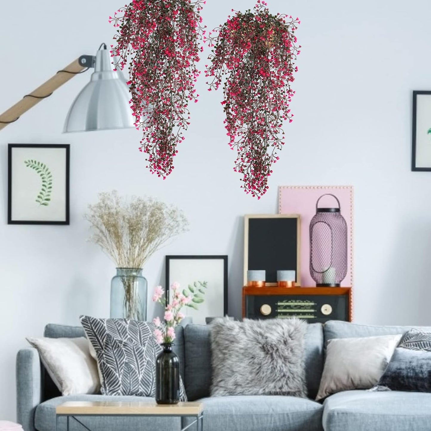 Artificial Hanging Plants,4 Pcs Fake Hanging Plants for Outdoors | Purple Faux Hanging Plants fo Outdoor Planters,Spring Fall Decor,Lifelike Natural Fake Plant to Brighten Up Your Home