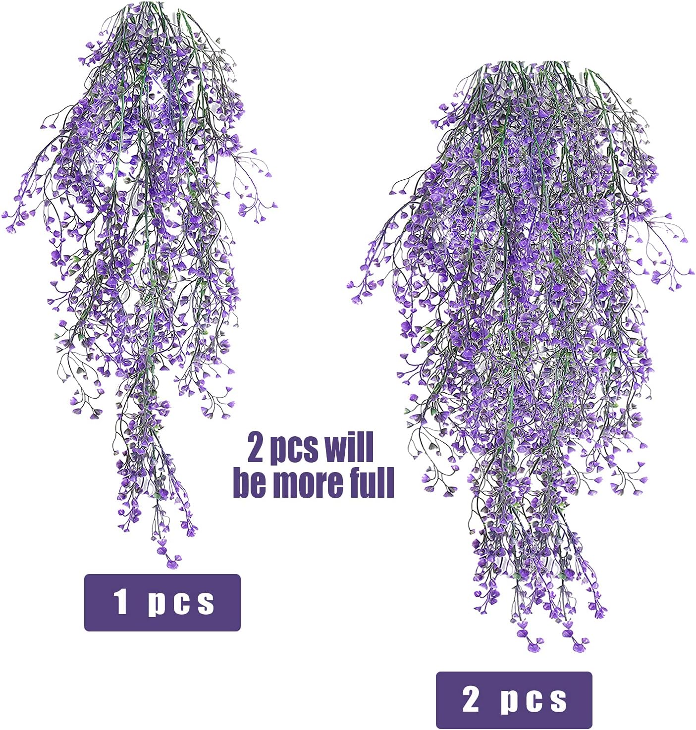 Artificial Hanging Plants,4 Pcs Fake Hanging Plants for Outdoors | Purple Faux Hanging Plants fo Outdoor Planters,Spring Fall Decor,Lifelike Natural Fake Plant to Brighten Up Your Home