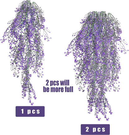 Artificial Hanging Plants,4 Pcs Fake Hanging Plants for Outdoors | Purple Faux Hanging Plants fo Outdoor Planters,Spring Fall Decor,Lifelike Natural Fake Plant to Brighten Up Your Home