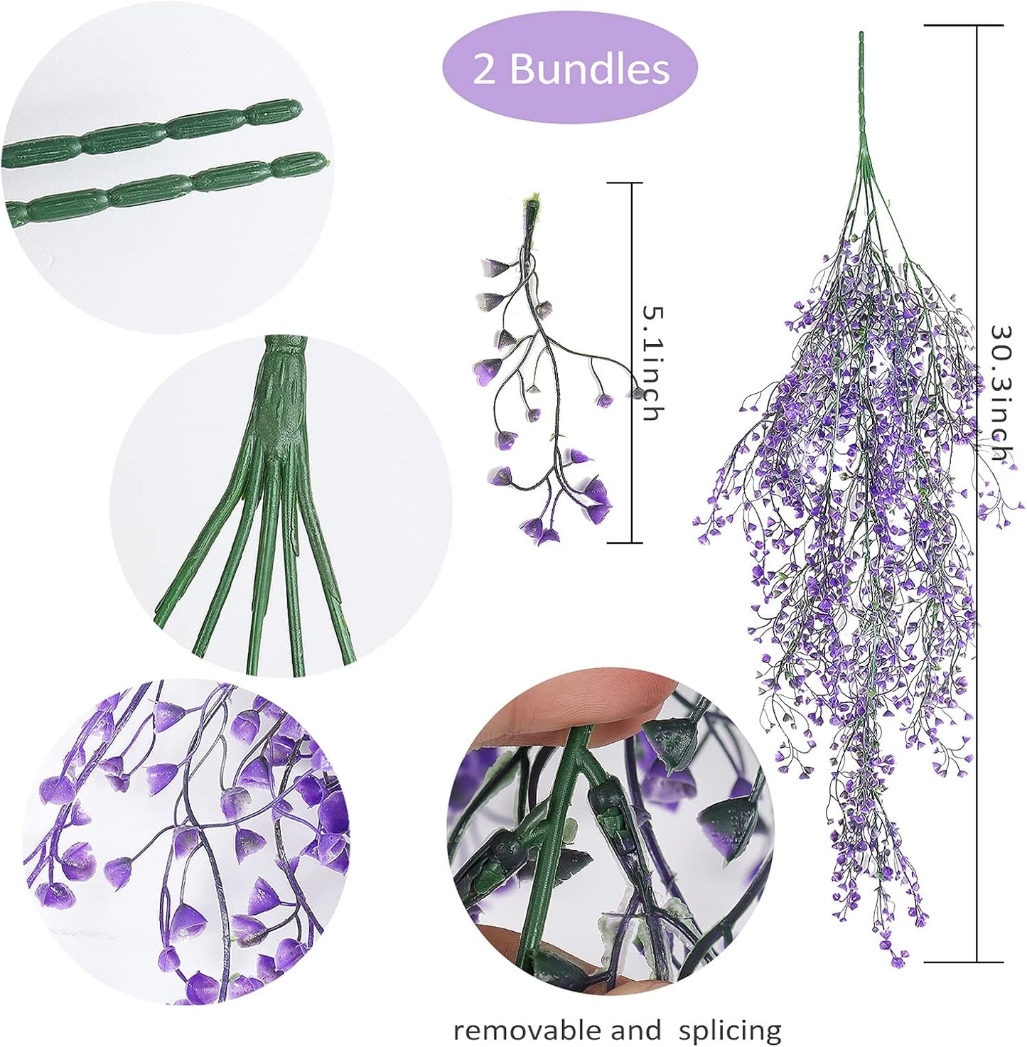 Artificial Hanging Plants,4 Pcs Fake Hanging Plants for Outdoors | Purple Faux Hanging Plants fo Outdoor Planters,Spring Fall Decor,Lifelike Natural Fake Plant to Brighten Up Your Home