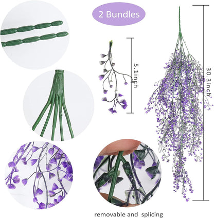 Artificial Hanging Plants,4 Pcs Fake Hanging Plants for Outdoors | Purple Faux Hanging Plants fo Outdoor Planters,Spring Fall Decor,Lifelike Natural Fake Plant to Brighten Up Your Home