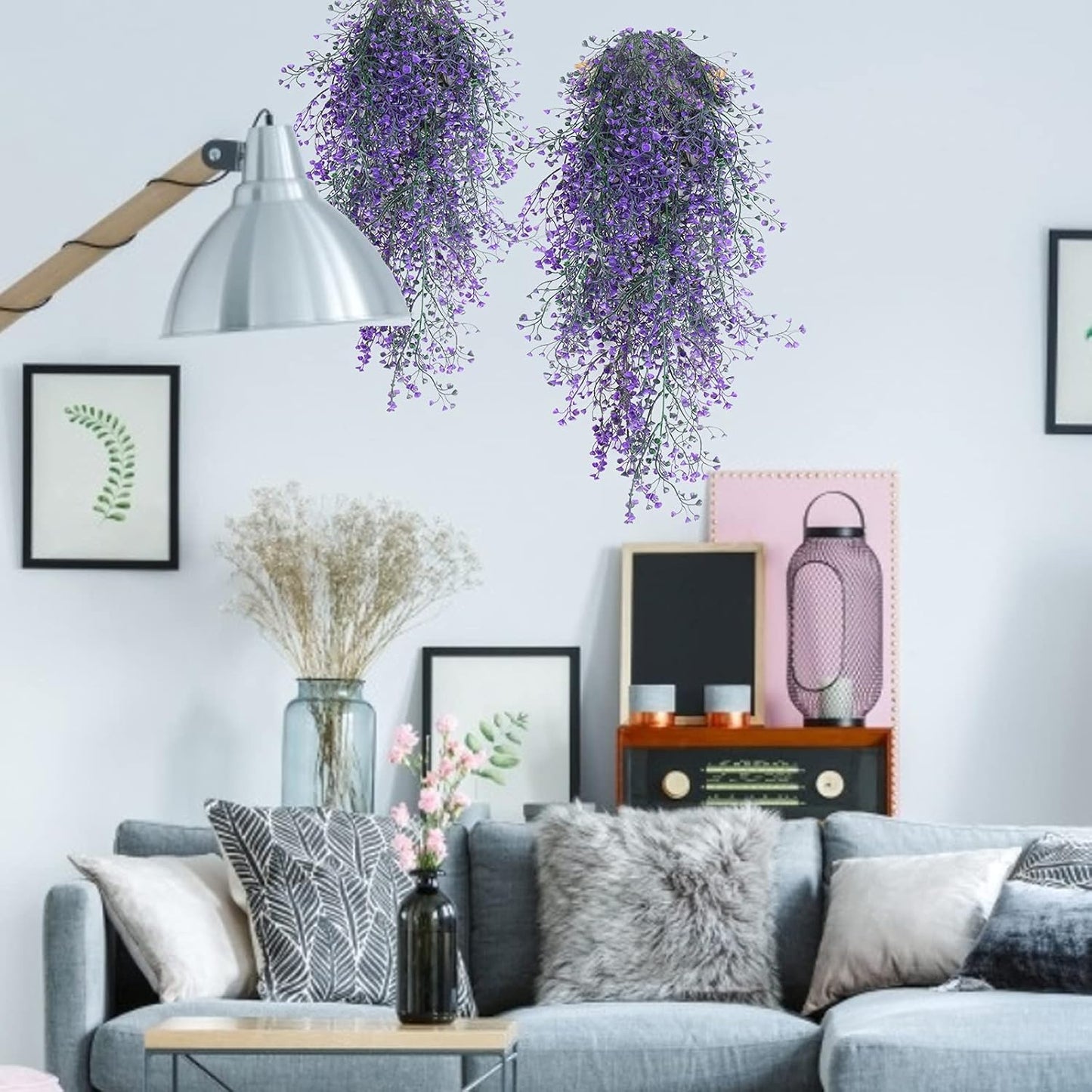Artificial Hanging Plants,4 Pcs Fake Hanging Plants for Outdoors | Purple Faux Hanging Plants fo Outdoor Planters,Spring Fall Decor,Lifelike Natural Fake Plant to Brighten Up Your Home