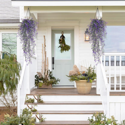 Artificial Hanging Plants,4 Pcs Fake Hanging Plants for Outdoors | Purple Faux Hanging Plants fo Outdoor Planters,Spring Fall Decor,Lifelike Natural Fake Plant to Brighten Up Your Home