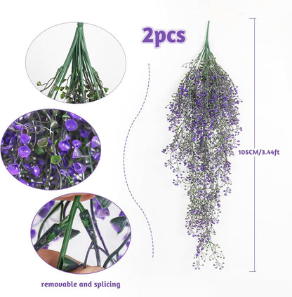 Artificial Hanging Plants,4 Pcs Fake Hanging Plants for Outdoors | Purple Faux Hanging Plants fo Outdoor Planters,Spring Fall Decor,Lifelike Natural Fake Plant to Brighten Up Your Home