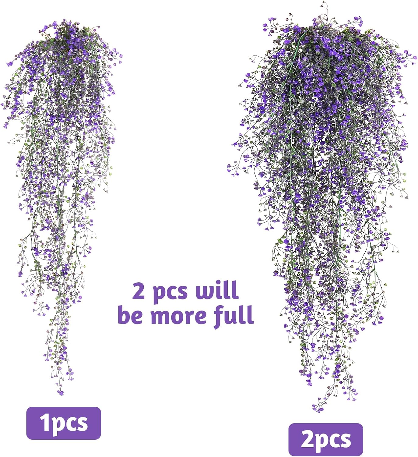 Artificial Hanging Plants,4 Pcs Fake Hanging Plants for Outdoors | Purple Faux Hanging Plants fo Outdoor Planters,Spring Fall Decor,Lifelike Natural Fake Plant to Brighten Up Your Home