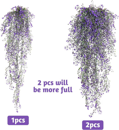 Artificial Hanging Plants,4 Pcs Fake Hanging Plants for Outdoors | Purple Faux Hanging Plants fo Outdoor Planters,Spring Fall Decor,Lifelike Natural Fake Plant to Brighten Up Your Home