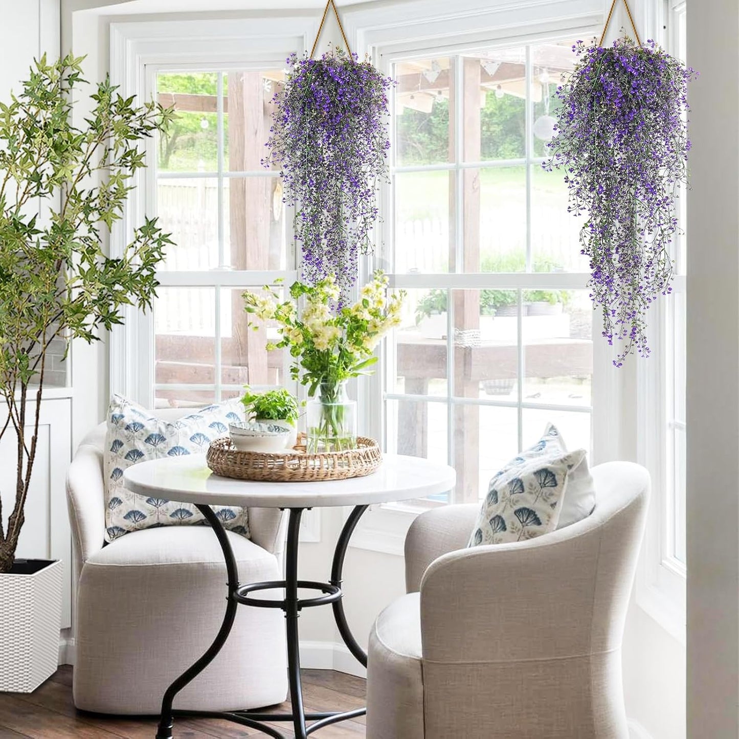 Artificial Hanging Plants,4 Pcs Fake Hanging Plants for Outdoors | Purple Faux Hanging Plants fo Outdoor Planters,Spring Fall Decor,Lifelike Natural Fake Plant to Brighten Up Your Home