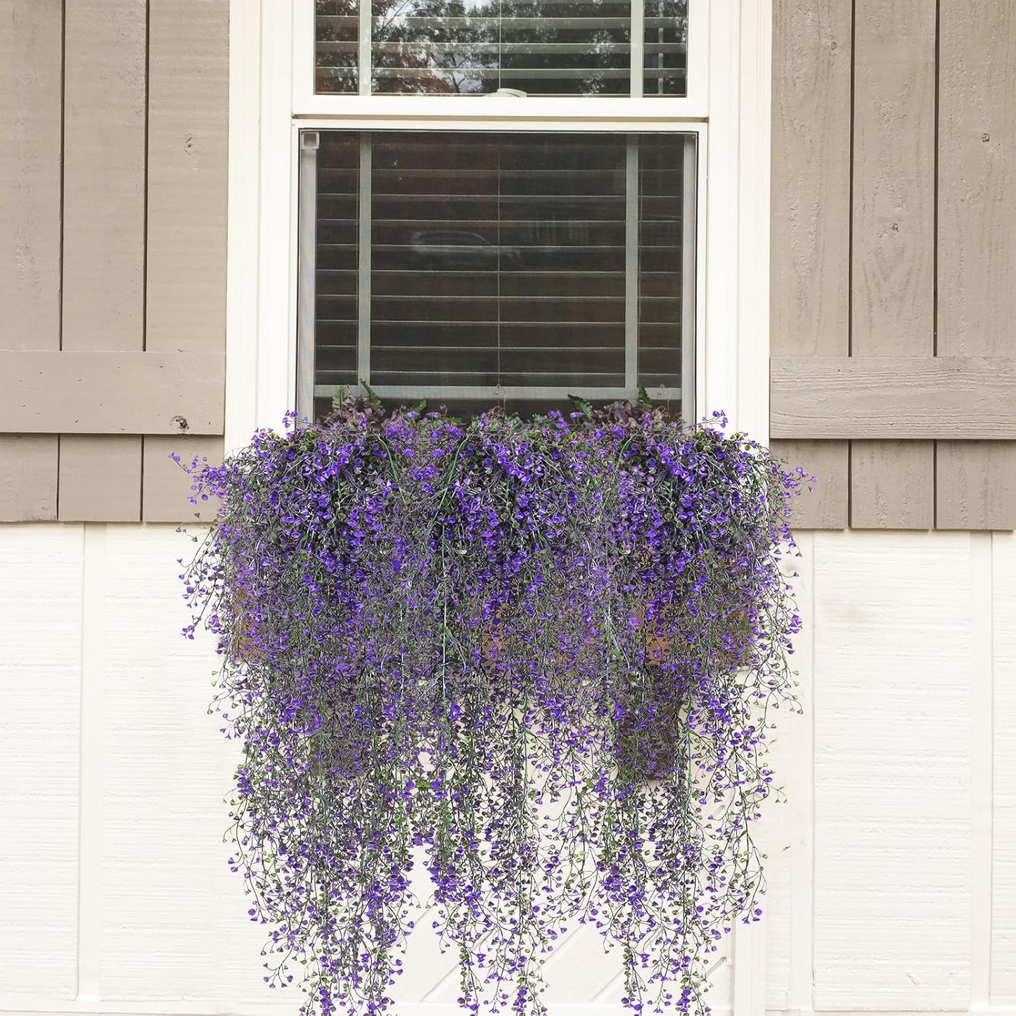 Artificial Hanging Plants,4 Pcs Fake Hanging Plants for Outdoors | Purple Faux Hanging Plants fo Outdoor Planters,Spring Fall Decor,Lifelike Natural Fake Plant to Brighten Up Your Home