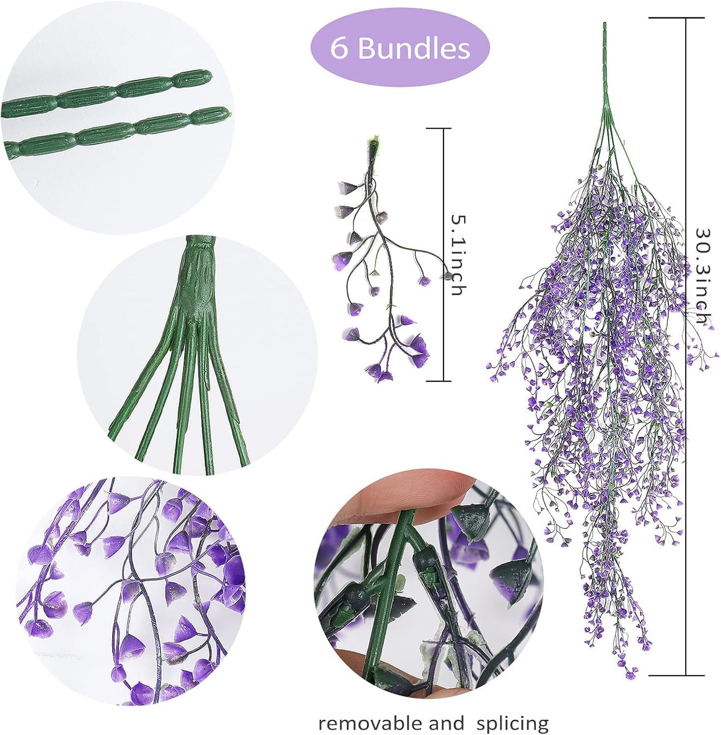 Artificial Hanging Plants,4 Pcs Fake Hanging Plants for Outdoors | Purple Faux Hanging Plants fo Outdoor Planters,Spring Fall Decor,Lifelike Natural Fake Plant to Brighten Up Your Home