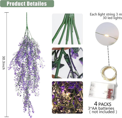 Artificial Hanging Plants,4 Pcs Fake Hanging Plants for Outdoors | Purple Faux Hanging Plants fo Outdoor Planters,Spring Fall Decor,Lifelike Natural Fake Plant to Brighten Up Your Home