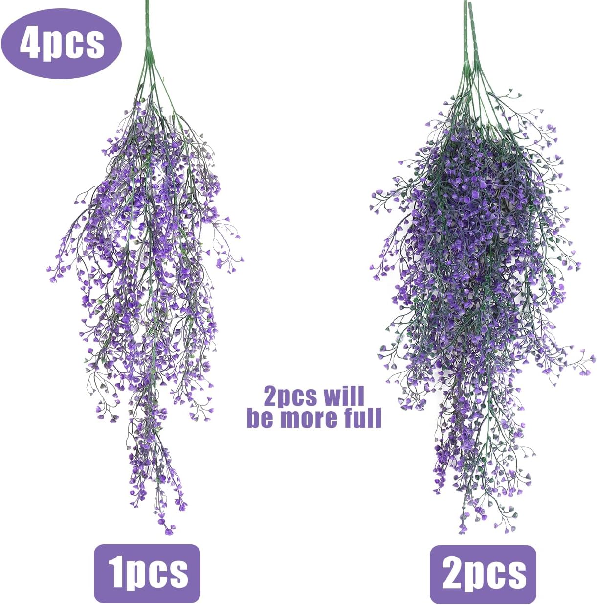 Artificial Hanging Plants,4 Pcs Fake Hanging Plants for Outdoors | Purple Faux Hanging Plants fo Outdoor Planters,Spring Fall Decor,Lifelike Natural Fake Plant to Brighten Up Your Home