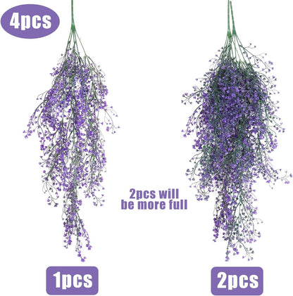 Artificial Hanging Plants,4 Pcs Fake Hanging Plants for Outdoors | Purple Faux Hanging Plants fo Outdoor Planters,Spring Fall Decor,Lifelike Natural Fake Plant to Brighten Up Your Home