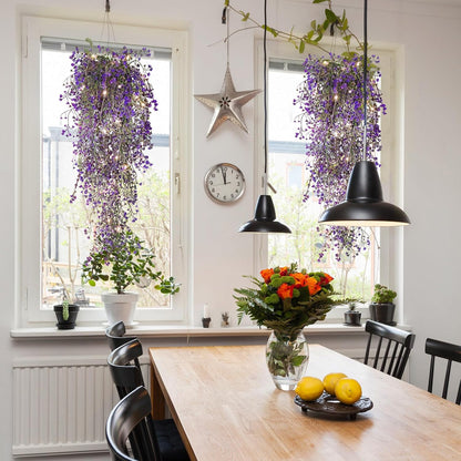 Artificial Hanging Plants,4 Pcs Fake Hanging Plants for Outdoors | Purple Faux Hanging Plants fo Outdoor Planters,Spring Fall Decor,Lifelike Natural Fake Plant to Brighten Up Your Home
