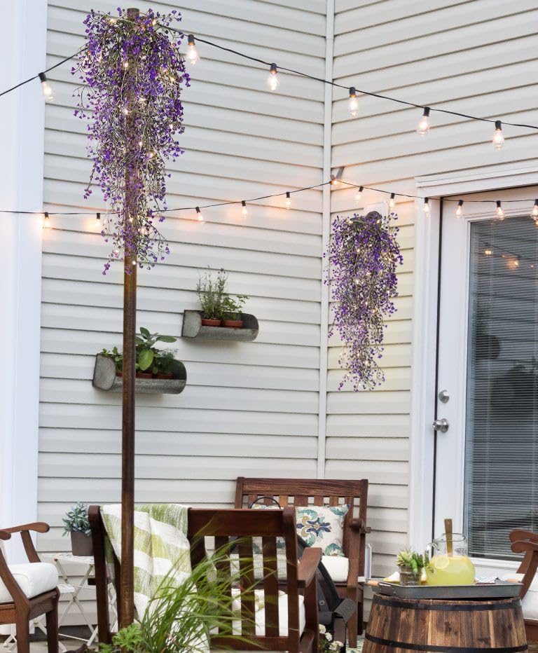 Artificial Hanging Plants,4 Pcs Fake Hanging Plants for Outdoors | Purple Faux Hanging Plants fo Outdoor Planters,Spring Fall Decor,Lifelike Natural Fake Plant to Brighten Up Your Home