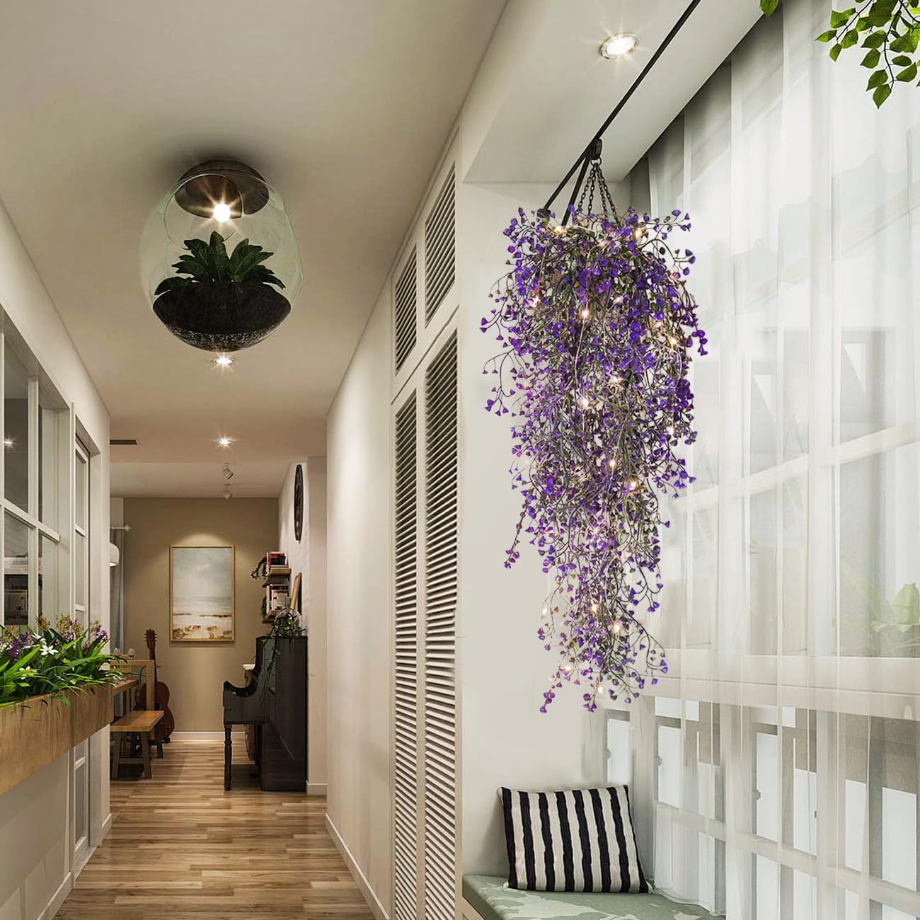 Artificial Hanging Plants,4 Pcs Fake Hanging Plants for Outdoors | Purple Faux Hanging Plants fo Outdoor Planters,Spring Fall Decor,Lifelike Natural Fake Plant to Brighten Up Your Home