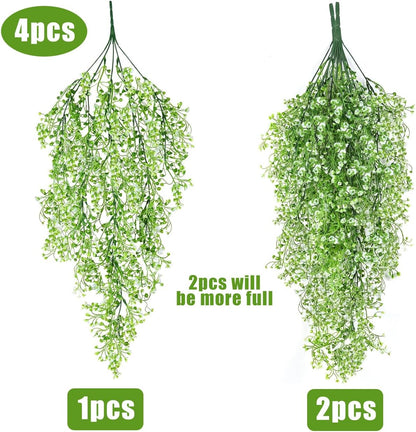 Artificial Hanging Plants,4 Pcs Fake Hanging Plants for Outdoors | Purple Faux Hanging Plants fo Outdoor Planters,Spring Fall Decor,Lifelike Natural Fake Plant to Brighten Up Your Home