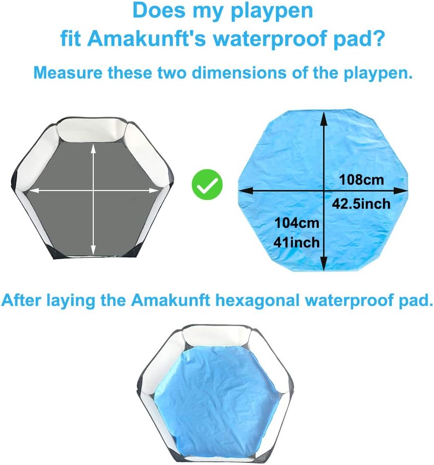 Hexagon Waterproof Pads, Reusable Small Animal Playpen Liners, Double-Sided Waterproof 42.5in x 41in Cage Bedding for Guinea Pig, Rabbit, Hamster, Chinchilla, Hedgehog