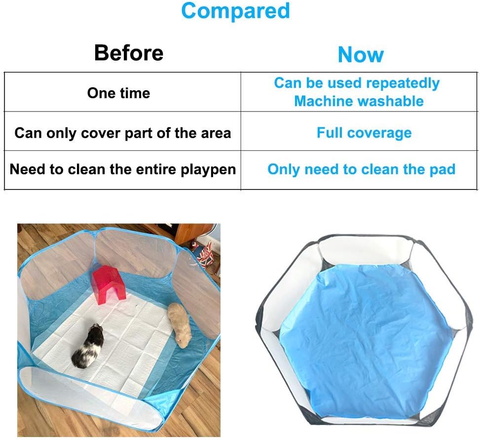 Hexagon Waterproof Pads, Reusable Small Animal Playpen Liners, Double-Sided Waterproof 42.5in x 41in Cage Bedding for Guinea Pig, Rabbit, Hamster, Chinchilla, Hedgehog