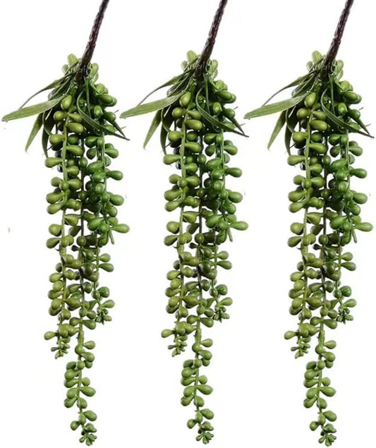 3 Pack Artificial Plant Succulent Plants Hanging String Pearls Plant Fake Lover Tears Plants ((Green&13.7 in)