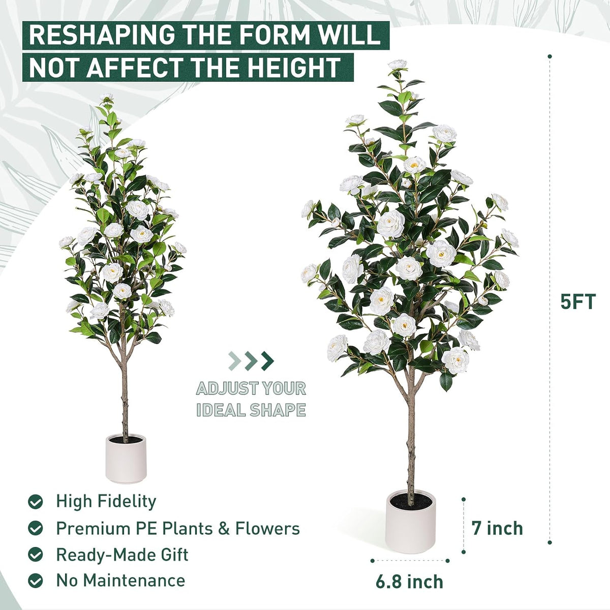 63 inch Artificial Camellia Tree with White Flower Pots -2 Pack White Fake Tree,5 Ft Faux Plants Indoor wich Blooming,Artificial Plants for Indoor & Outdoor Home Front Door Decor