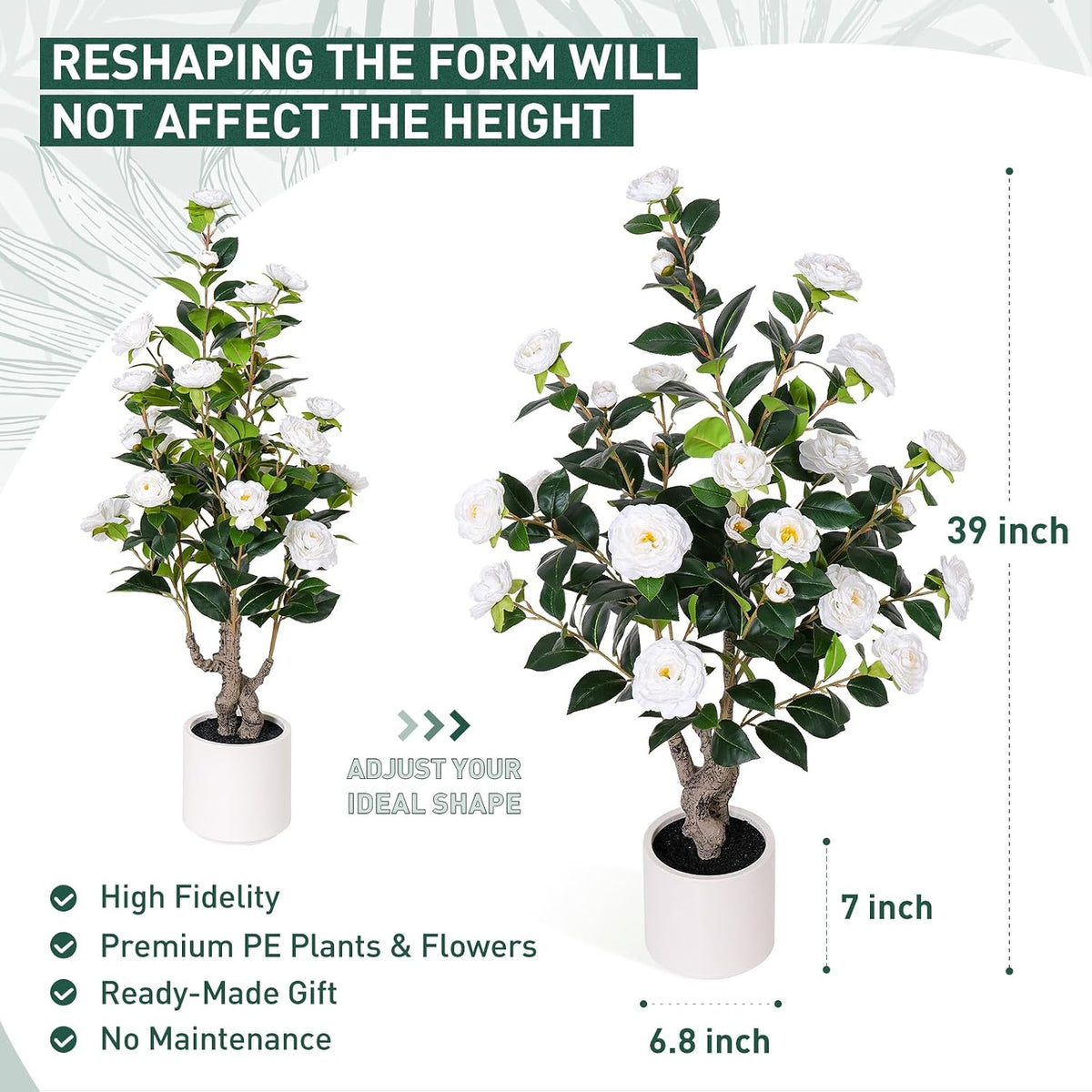 63 inch Artificial Camellia Tree with White Flower Pots -2 Pack White Fake Tree,5 Ft Faux Plants Indoor wich Blooming,Artificial Plants for Indoor & Outdoor Home Front Door Decor