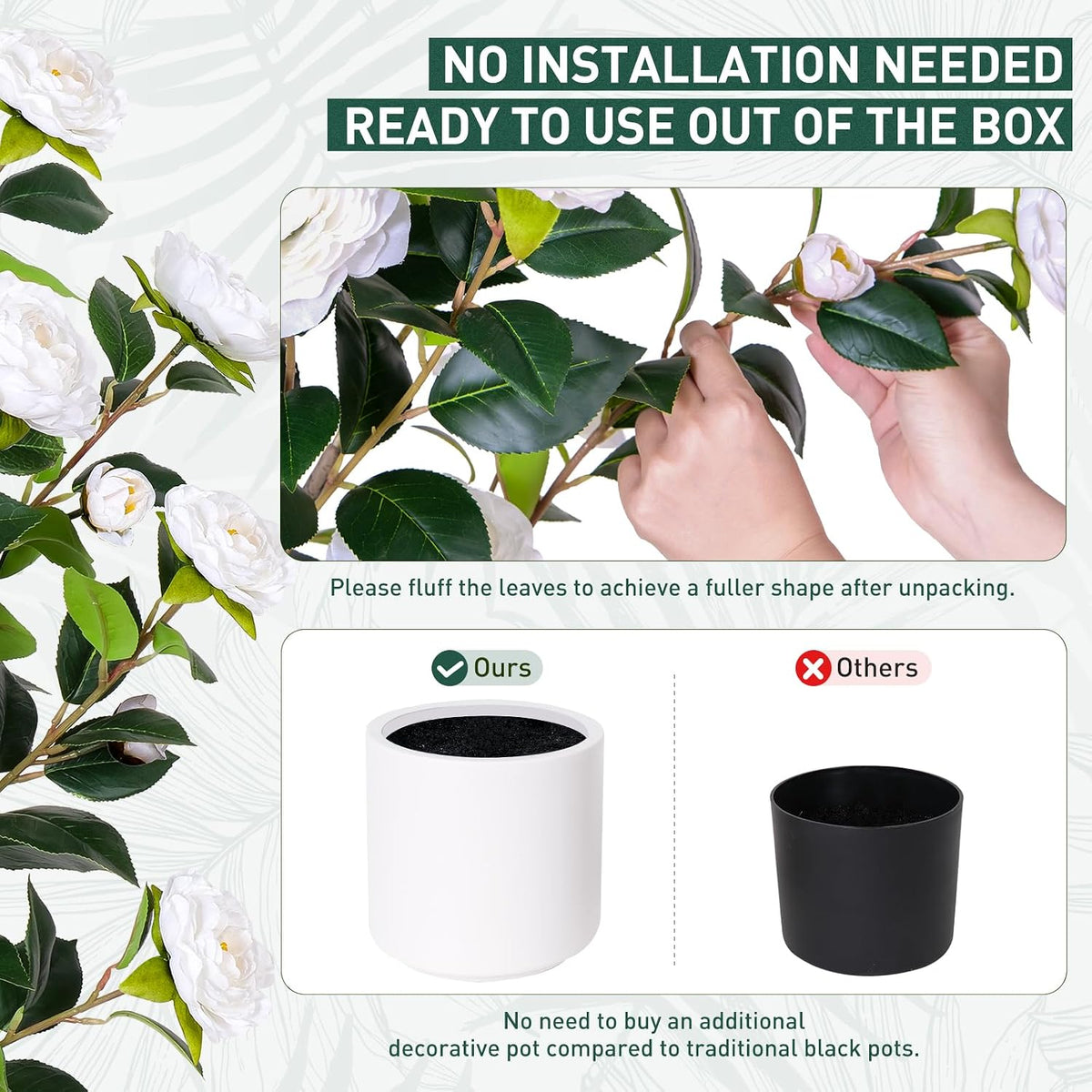 63 inch Artificial Camellia Tree with White Flower Pots -2 Pack White Fake Tree,5 Ft Faux Plants Indoor wich Blooming,Artificial Plants for Indoor & Outdoor Home Front Door Decor