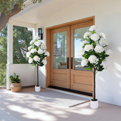63 inch Artificial Camellia Tree with White Flower Pots -2 Pack White Fake Tree,5 Ft Faux Plants Indoor wich Blooming,Artificial Plants for Indoor & Outdoor Home Front Door Decor