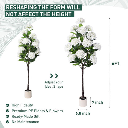 63 inch Artificial Camellia Tree with White Flower Pots -2 Pack White Fake Tree,5 Ft Faux Plants Indoor wich Blooming,Artificial Plants for Indoor & Outdoor Home Front Door Decor