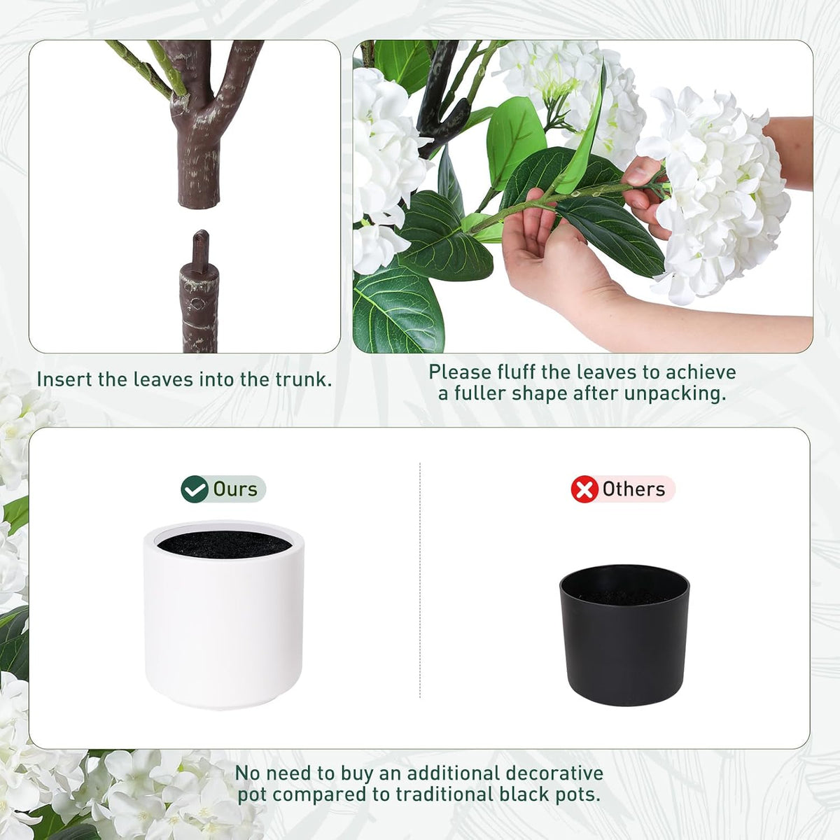 63 inch Artificial Camellia Tree with White Flower Pots -2 Pack White Fake Tree,5 Ft Faux Plants Indoor wich Blooming,Artificial Plants for Indoor & Outdoor Home Front Door Decor