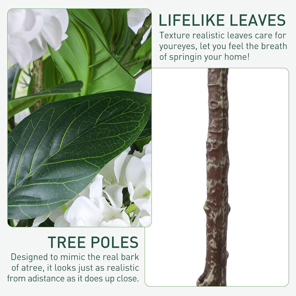 63 inch Artificial Camellia Tree with White Flower Pots -2 Pack White Fake Tree,5 Ft Faux Plants Indoor wich Blooming,Artificial Plants for Indoor & Outdoor Home Front Door Decor