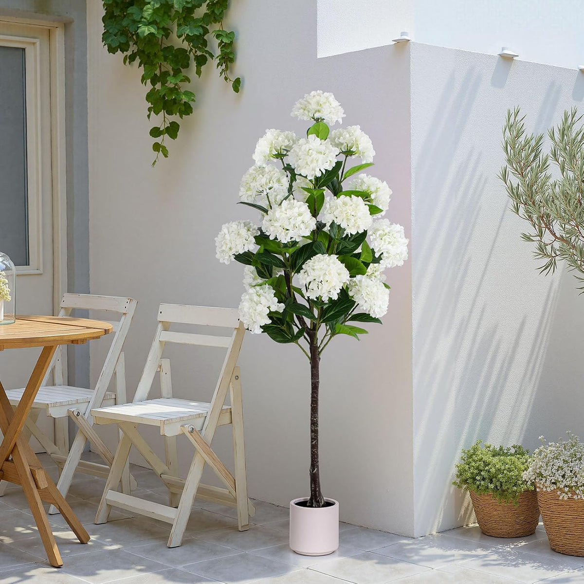 63 inch Artificial Camellia Tree with White Flower Pots -2 Pack White Fake Tree,5 Ft Faux Plants Indoor wich Blooming,Artificial Plants for Indoor & Outdoor Home Front Door Decor