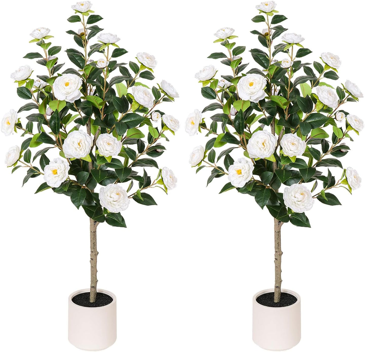 63 inch Artificial Camellia Tree with White Flower Pots -2 Pack White Fake Tree,5 Ft Faux Plants Indoor wich Blooming,Artificial Plants for Indoor & Outdoor Home Front Door Decor