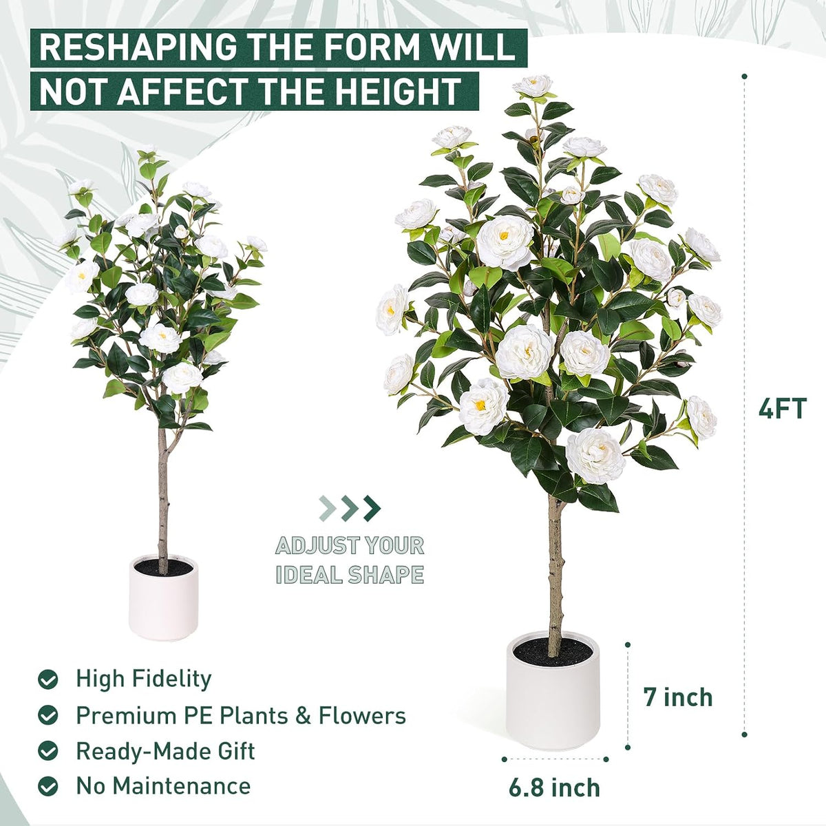 63 inch Artificial Camellia Tree with White Flower Pots -2 Pack White Fake Tree,5 Ft Faux Plants Indoor wich Blooming,Artificial Plants for Indoor & Outdoor Home Front Door Decor