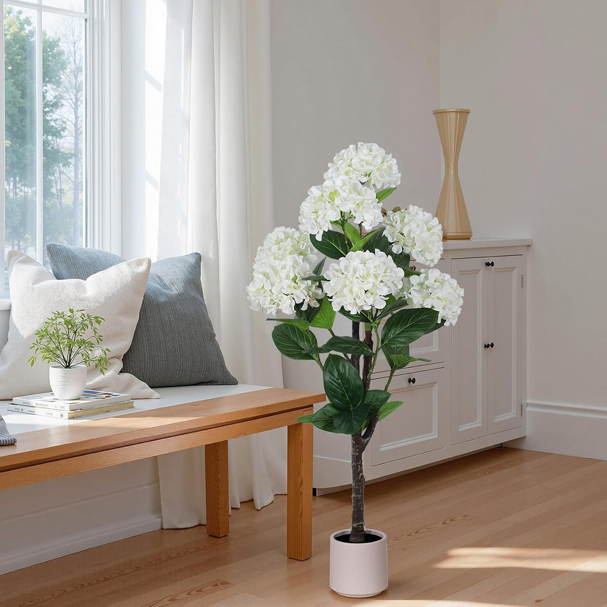 63 inch Artificial Camellia Tree with White Flower Pots -2 Pack White Fake Tree,5 Ft Faux Plants Indoor wich Blooming,Artificial Plants for Indoor & Outdoor Home Front Door Decor