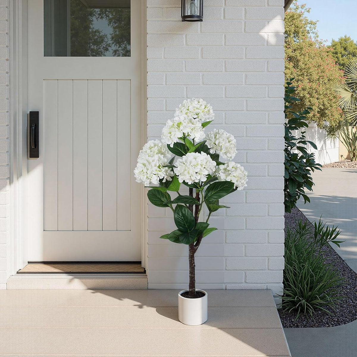 63 inch Artificial Camellia Tree with White Flower Pots -2 Pack White Fake Tree,5 Ft Faux Plants Indoor wich Blooming,Artificial Plants for Indoor & Outdoor Home Front Door Decor