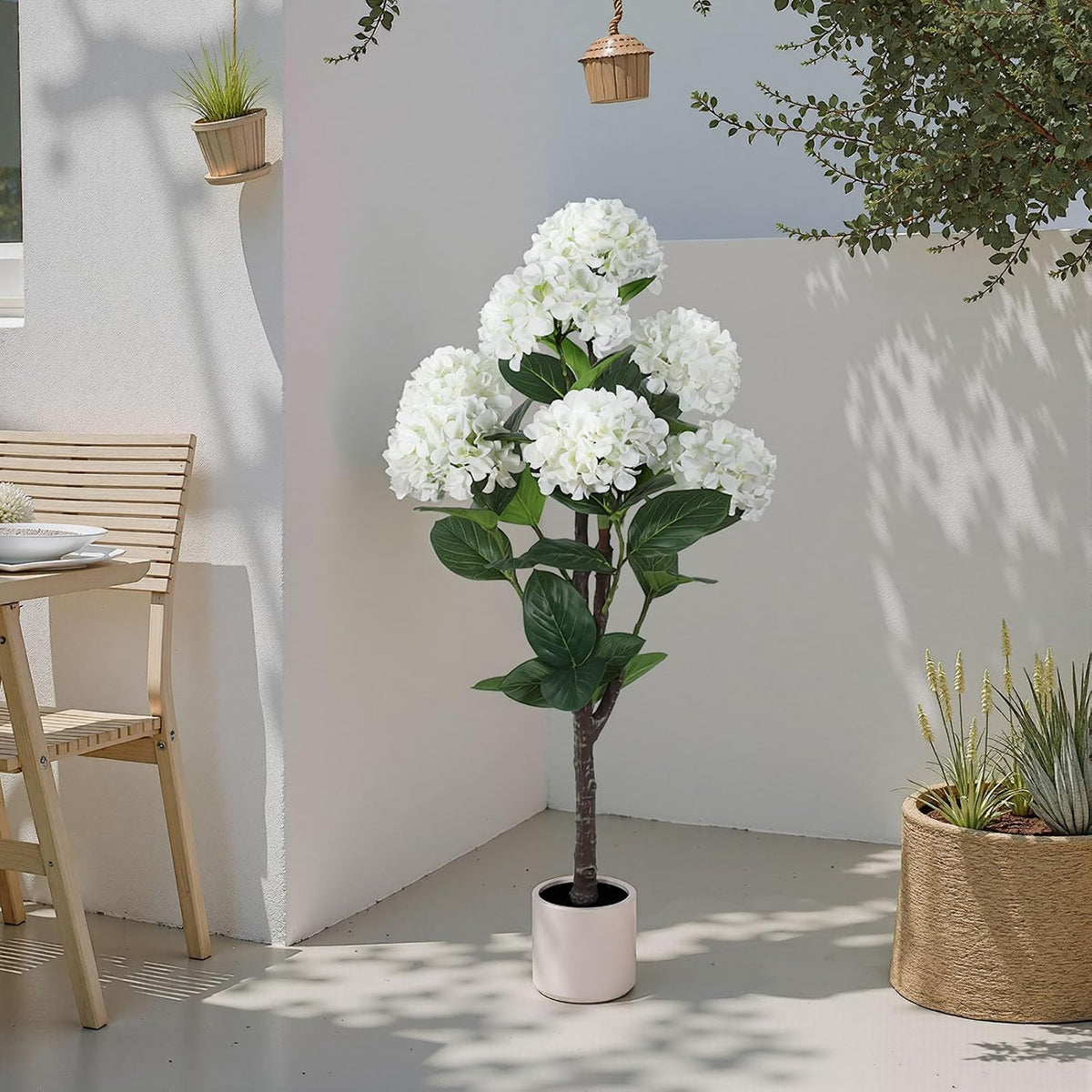 63 inch Artificial Camellia Tree with White Flower Pots -2 Pack White Fake Tree,5 Ft Faux Plants Indoor wich Blooming,Artificial Plants for Indoor & Outdoor Home Front Door Decor