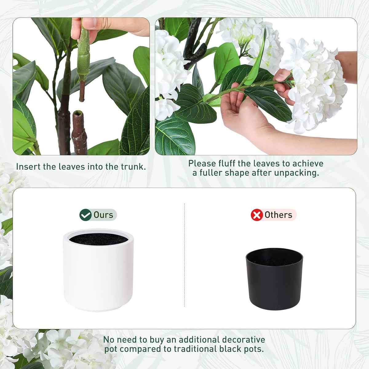 63 inch Artificial Camellia Tree with White Flower Pots -2 Pack White Fake Tree,5 Ft Faux Plants Indoor wich Blooming,Artificial Plants for Indoor & Outdoor Home Front Door Decor