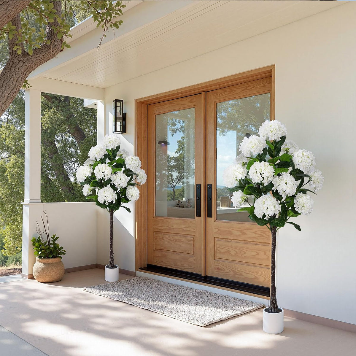 63 inch Artificial Camellia Tree with White Flower Pots -2 Pack White Fake Tree,5 Ft Faux Plants Indoor wich Blooming,Artificial Plants for Indoor & Outdoor Home Front Door Decor