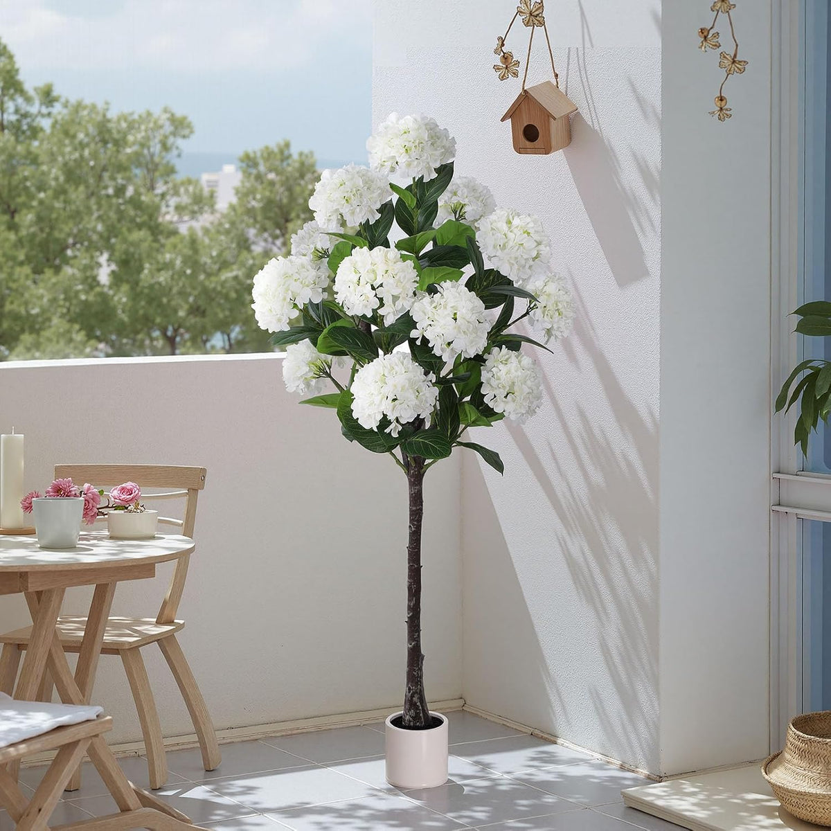 63 inch Artificial Camellia Tree with White Flower Pots -2 Pack White Fake Tree,5 Ft Faux Plants Indoor wich Blooming,Artificial Plants for Indoor & Outdoor Home Front Door Decor