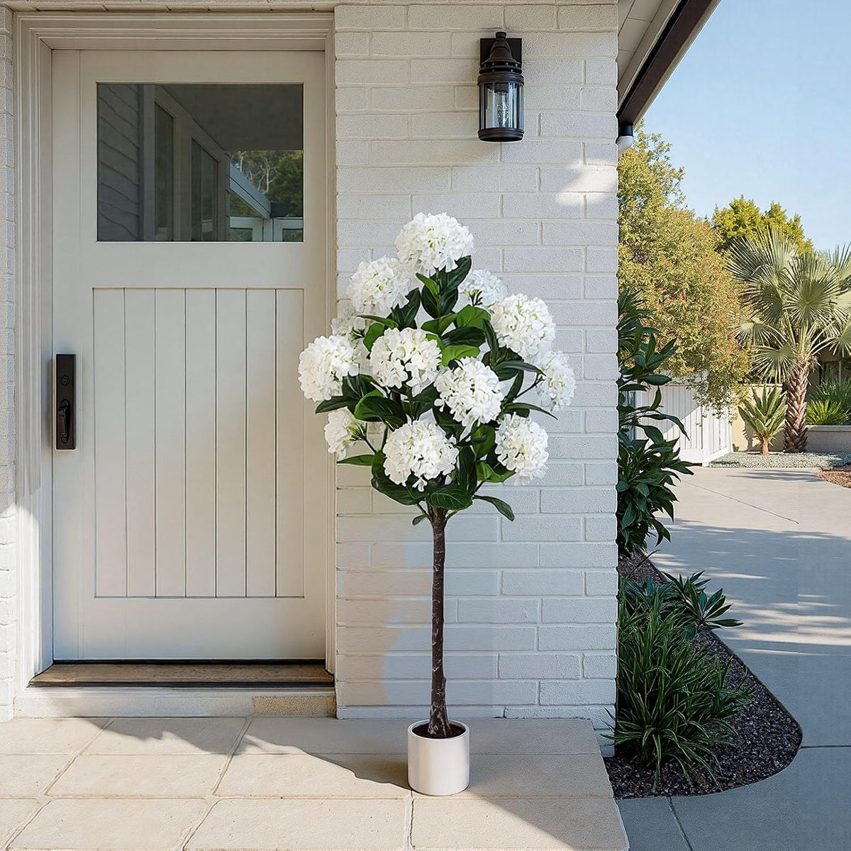63 inch Artificial Camellia Tree with White Flower Pots -2 Pack White Fake Tree,5 Ft Faux Plants Indoor wich Blooming,Artificial Plants for Indoor & Outdoor Home Front Door Decor
